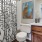a bathroom with a shower curtain