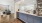 a kitchen with a wood floor